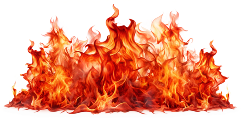Real red flames isolated on transparent background