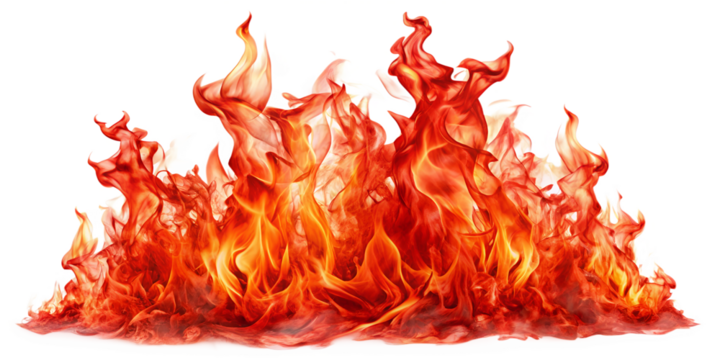Real red flames isolated on transparent background