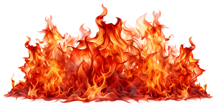 Real red flames isolated on transparent background