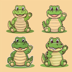 Cute Crocodile Waving Hand Cartoon Vector Icon Illustration. Animal Nature Icon Concept Isolated