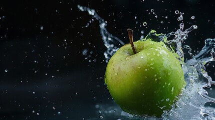 Green Apple Splashing in Water