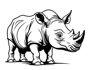 Fototapeta premium Drawing of a cute rhinoceros, for coloring for example.