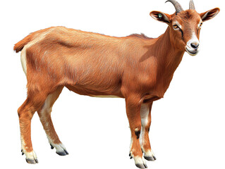 a brown goat with horns
