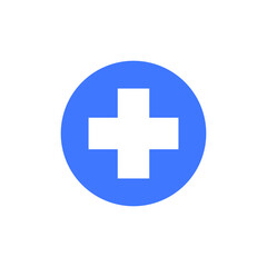 Blue cross icon inside a circle, representing healthcare, medical services, first aid, and wellness. The minimalistic design emphasizes the significance of health and medical care.