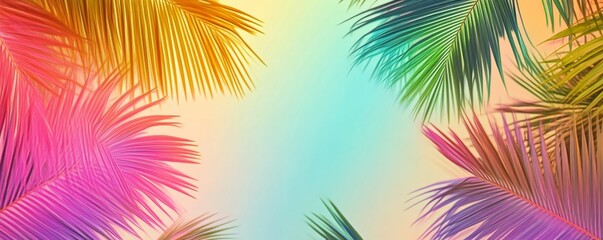 Colorful palm leaves tropical background, vibrant