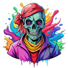 Colorful Skull Concealed by Shirt - Vibrant Splash Design for T-Shirts on a White Background art vector illustration