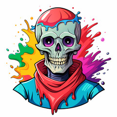 Colorful Skull Concealed by Shirt - Vibrant Splash Design for T-Shirts on a White Background art vector illustration