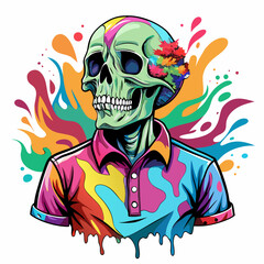 Colorful Skull Concealed by Shirt - Vibrant Splash Design for T-Shirts on a White Background art vector illustration