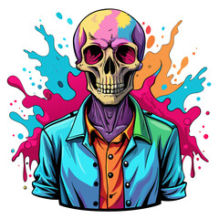 Colorful Skull Concealed by Shirt - Vibrant Splash Design for T-Shirts on a White Background art vector illustration