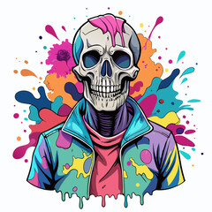 Colorful Skull Concealed by Shirt - Vibrant Splash Design for T-Shirts on a White Background art vector illustration