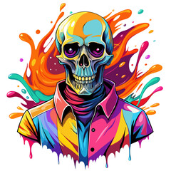 Colorful Skull Concealed by Shirt - Vibrant Splash Design for T-Shirts on a White Background art vector illustration
