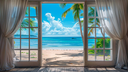 view from the window in a bungalow - The beach and ocean