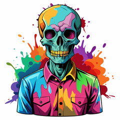 Colorful Skull Concealed by Shirt - Vibrant Splash Design for T-Shirts on a White Background art vector illustration