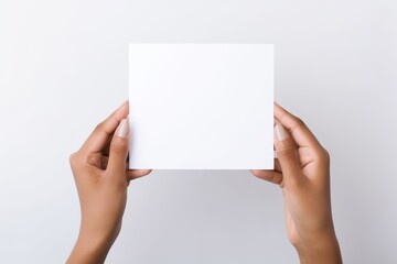 Fototapeta premium Blank Card Mockup: Hands Holding a White Card