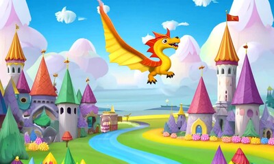 A cartoon dragon adventure in a magical, animated kingdom. - Powered by Adobe