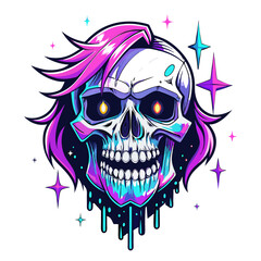 Obraz premium Epic Anime Skull Vector T-Shirt Design, Glitch Aesthetic, Starry Shimmer, Crisp White Background