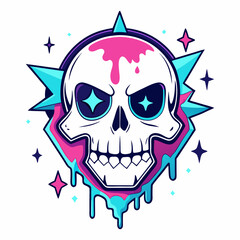 Epic Anime Skull Vector T-Shirt Design, Glitch Aesthetic, Starry Shimmer, Crisp White Background
