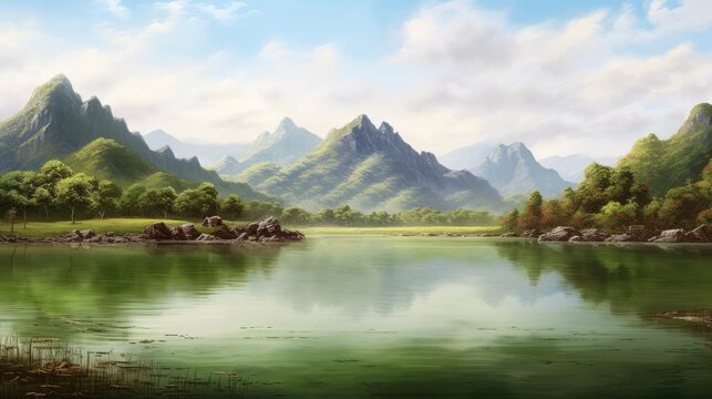 Serene Mountain Lake Landscape