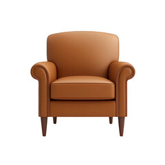 Stylish brown leather armchair with comfortable design, perfect for modern living room or office space decor. transparent background