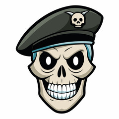 Design a Powerful, Menacing Skull in a Tactical Beret Bold Black-and-White Illustration with Military Vibe art vector illustration