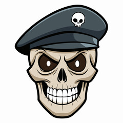 Design a Powerful, Menacing Skull in a Tactical Beret Bold Black-and-White Illustration with Military Vibe art vector illustration