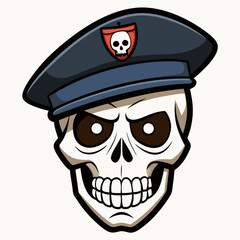 Design a Powerful, Menacing Skull in a Tactical Beret Bold Black-and-White Illustration with Military Vibe art vector illustration
