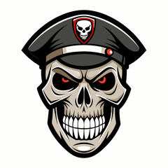 Design a Powerful, Menacing Skull in a Tactical Beret Bold Black-and-White Illustration with Military Vibe art vector illustration