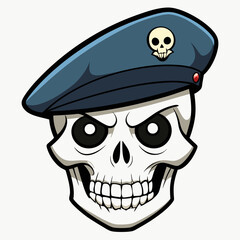 Design a Powerful, Menacing Skull in a Tactical Beret Bold Black-and-White Illustration with Military Vibe art vector illustration