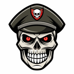 Design a Powerful, Menacing Skull in a Tactical Beret Bold Black-and-White Illustration with Military Vibe art vector illustration