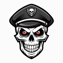 Design a Powerful, Menacing Skull in a Tactical Beret Bold Black-and-White Illustration with Military Vibe art vector illustration