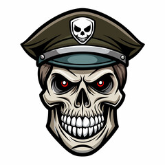 Design a Powerful, Menacing Skull in a Tactical Beret Bold Black-and-White Illustration with Military Vibe art vector illustration