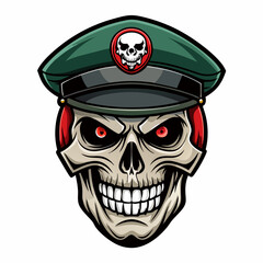 Design a Powerful, Menacing Skull in a Tactical Beret Bold Black-and-White Illustration with Military Vibe art vector illustration
