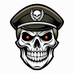 Design a Powerful, Menacing Skull in a Tactical Beret Bold Black-and-White Illustration with Military Vibe art vector illustration