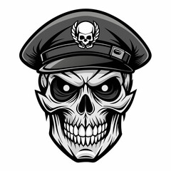 Design a Powerful, Menacing Skull in a Tactical Beret Bold Black-and-White Illustration with Military Vibe art vector illustration