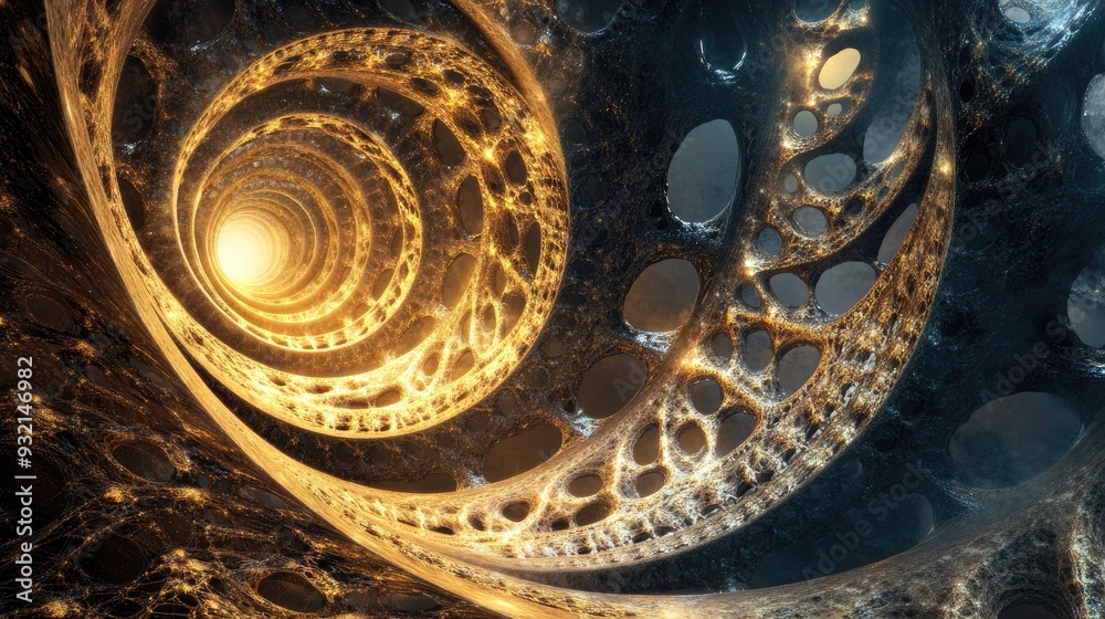 Poster 3d illustration of fractal patterns curves and symbols exploring concepts in mathematics technology 
