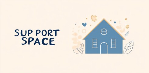 Support space concept with house illustration and hearts background