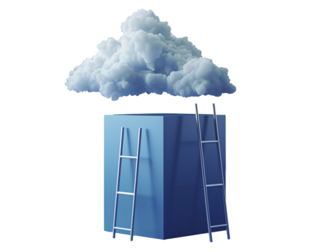 a ladders and clouds above a cube