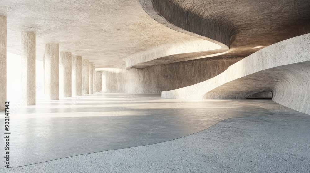 Poster 3d rendering of a modern abstract architectural space featuring an empty concrete floor designed for
