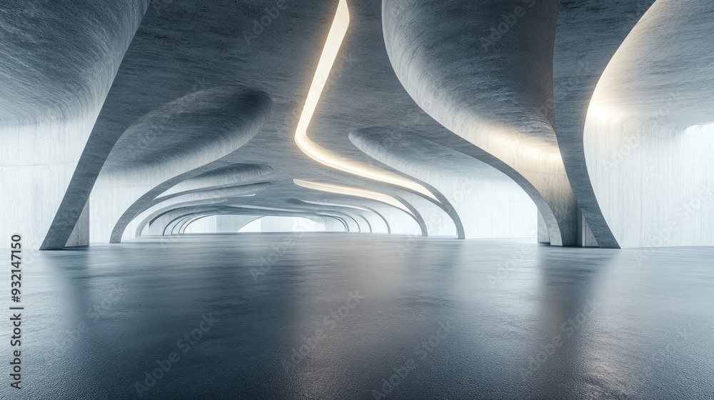 Poster 3d rendering of a modern abstract architectural design featuring an empty concrete floor ideal for a