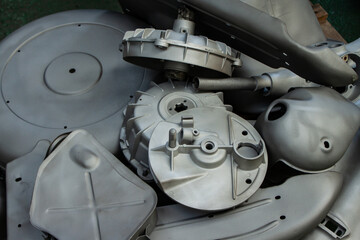 Vintage Lambretta Scooter parts after vapour blasting and prepared for painting or powder coating