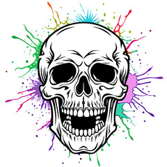 Vibrant Human Skull Vector Design with Color Splash on White Background art vector illustration