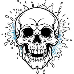 Vibrant Human Skull Vector Design with Color Splash on White Background art vector illustration