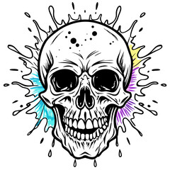 Vibrant Human Skull Vector Design with Color Splash on White Background art vector illustration