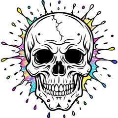 Vibrant Human Skull Vector Design with Color Splash on White Background art vector illustration