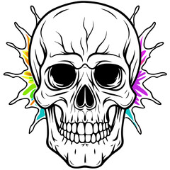 Vibrant Human Skull Vector Design with Color Splash on White Background art vector illustration