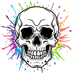Vibrant Human Skull Vector Design with Color Splash on White Background art vector illustration