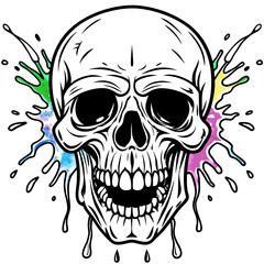 Vibrant Human Skull Vector Design with Color Splash on White Background art vector illustration