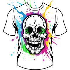 Vibrant Human Skull Vector Design with Color Splash on White Background art vector illustration