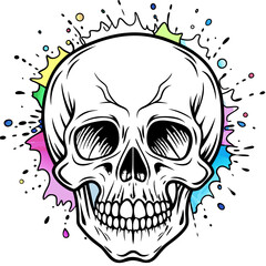 Vibrant Human Skull Vector Design with Color Splash on White Background art vector illustration