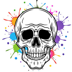 Vibrant Human Skull Vector Design with Color Splash on White Background art vector illustration